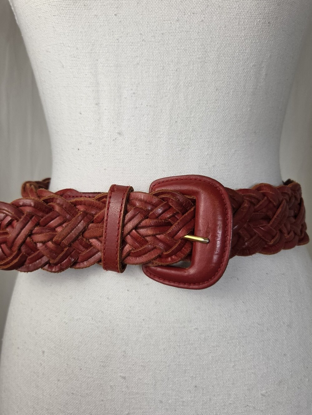 Vintage Anne Klein Wide Woven Red Leather Braided Belt SzXS-S
